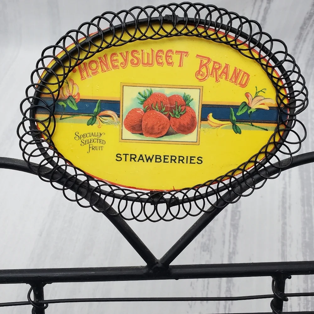 Kitchen Towel Hook Metal- Honeysweet Brand Strawberry Apricots Reversible Sign